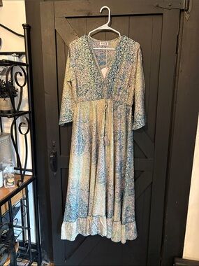 Vince Blue and Cream Paisley V-Neck Maxi Dress